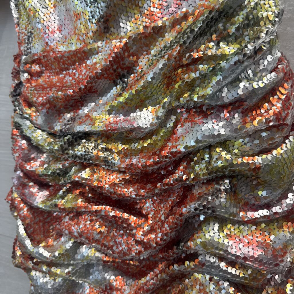 Ronny Kobo Silver/ Multi Sequin Print One Short Puff Sleeve Short Formal Dress Extra Small
