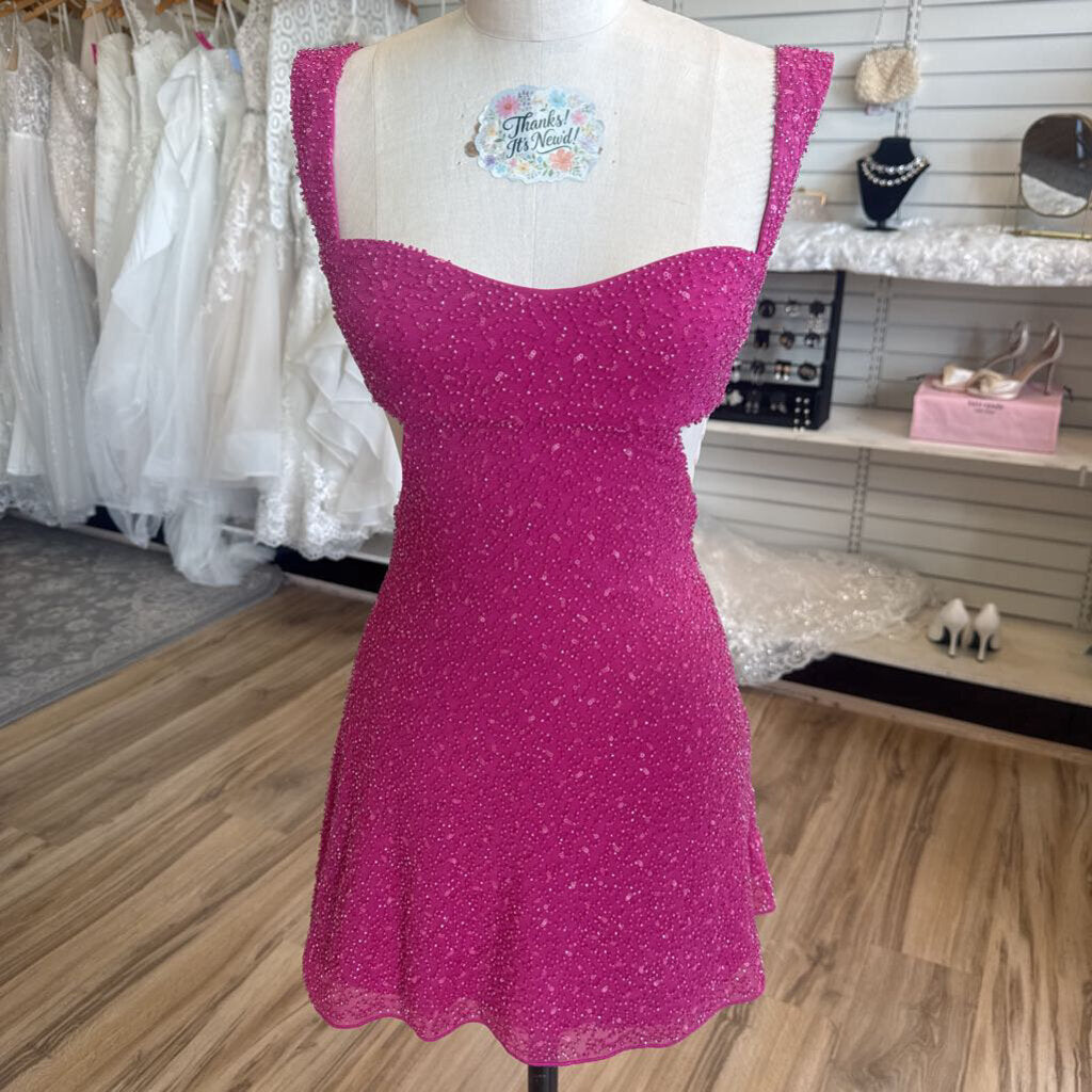 Oh Polly Pink Beaded Short Formal Dress 2
