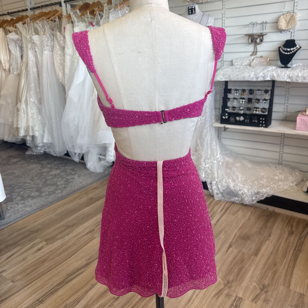 Oh Polly Pink Beaded Short Formal Dress 2