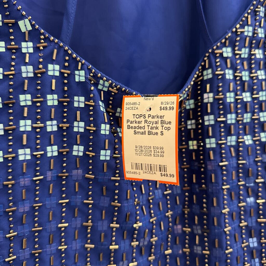 Parker Royal Blue Beaded Tank Top Small