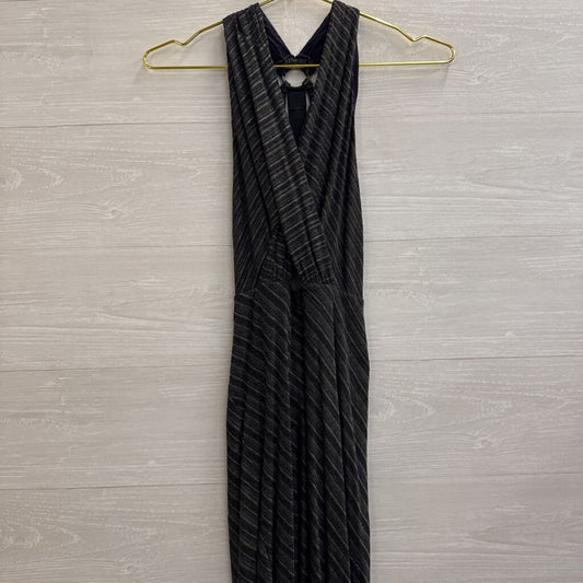 Free People Grey/ Black Metallic Gold Stripe Midi Dress Small
