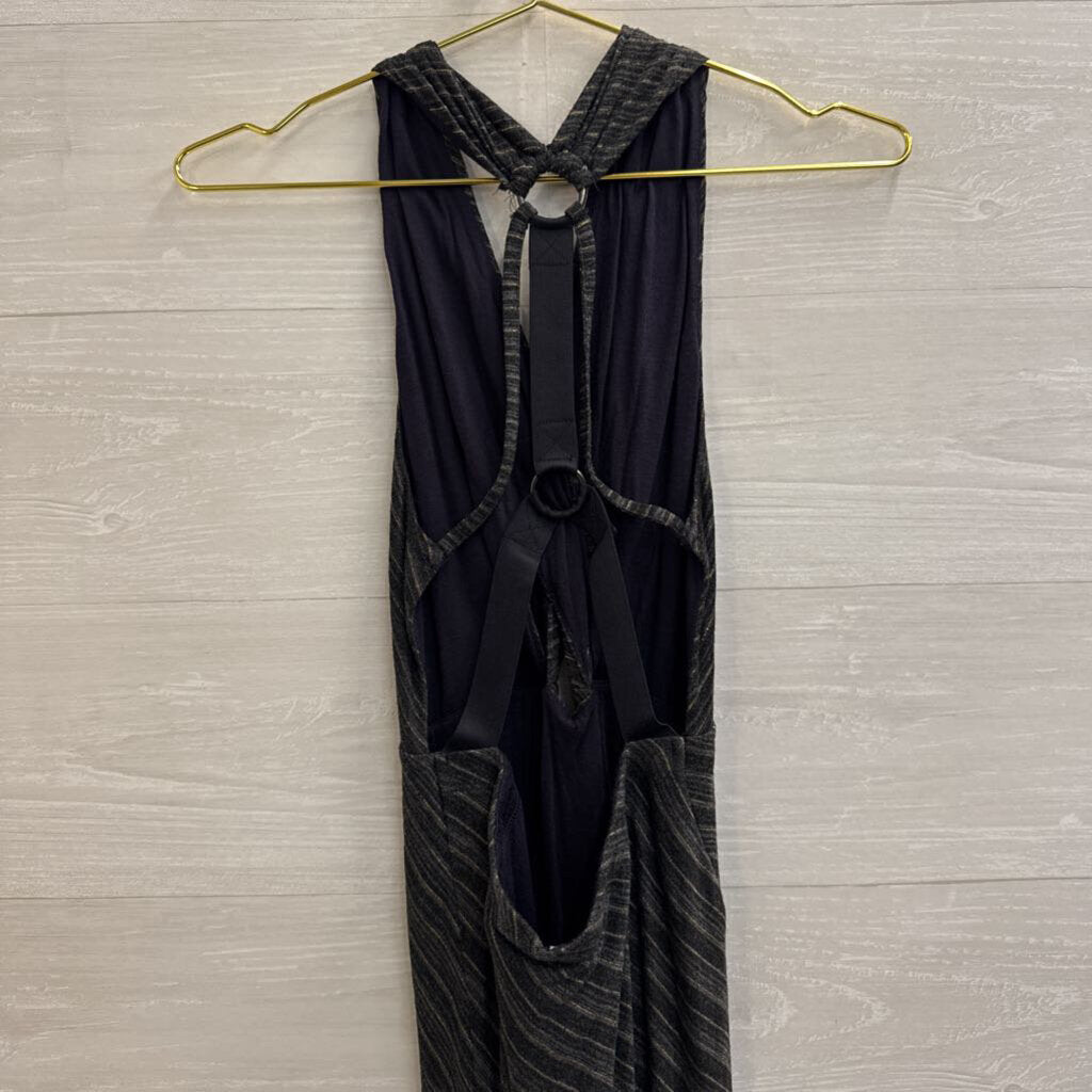 Free People Grey/ Black Metallic Gold Stripe Midi Dress Small