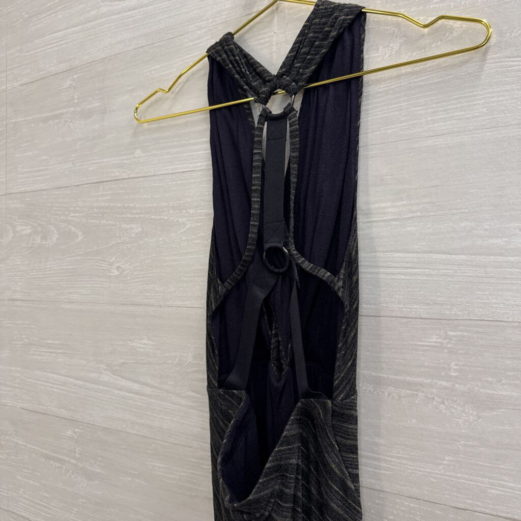 Free People Grey/ Black Metallic Gold Stripe Midi Dress Small