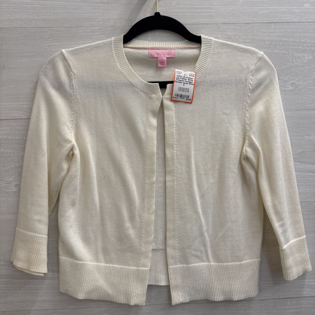 Lilly Pulitzer White Cropped Cardigan Sweater Small