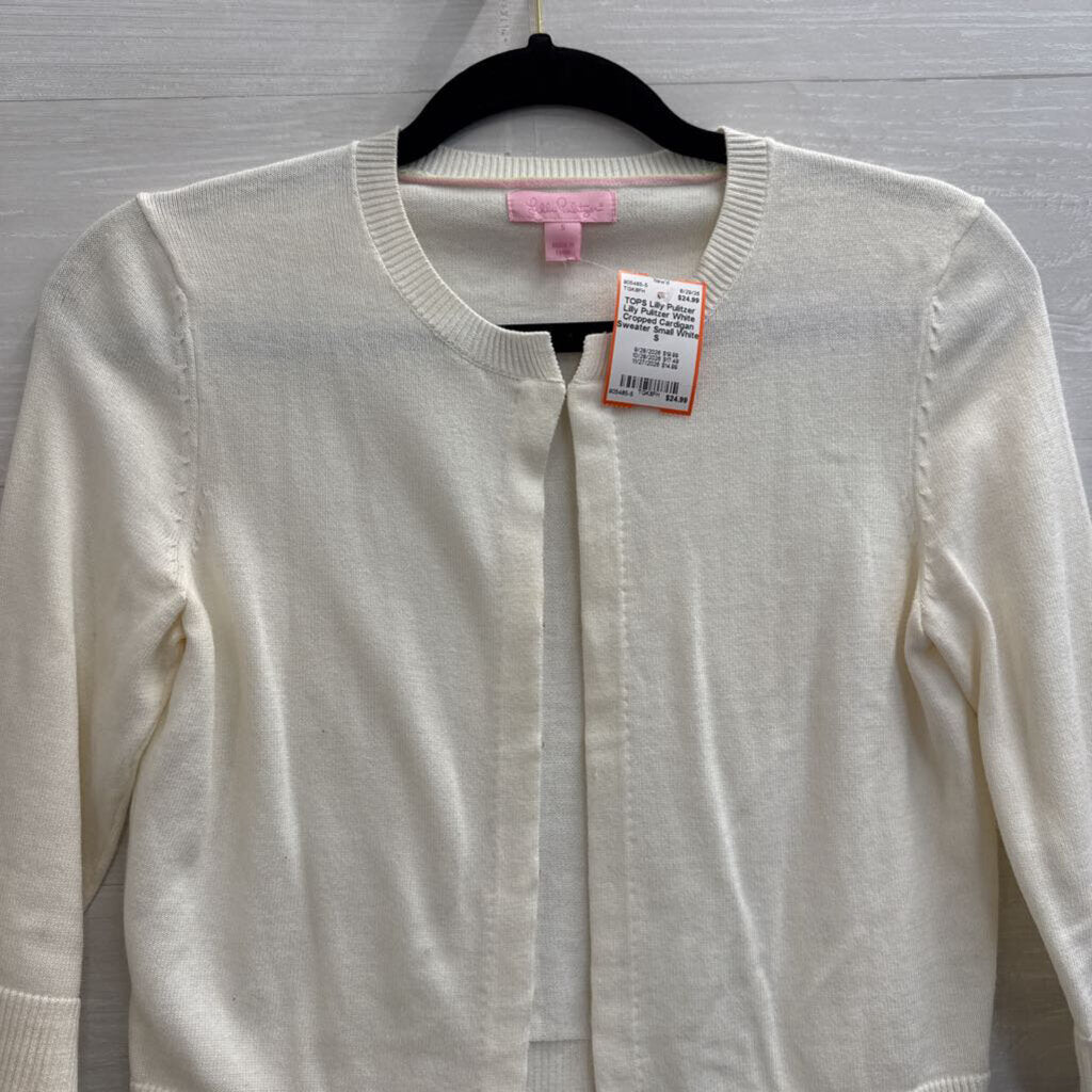 Lilly Pulitzer White Cropped Cardigan Sweater Small