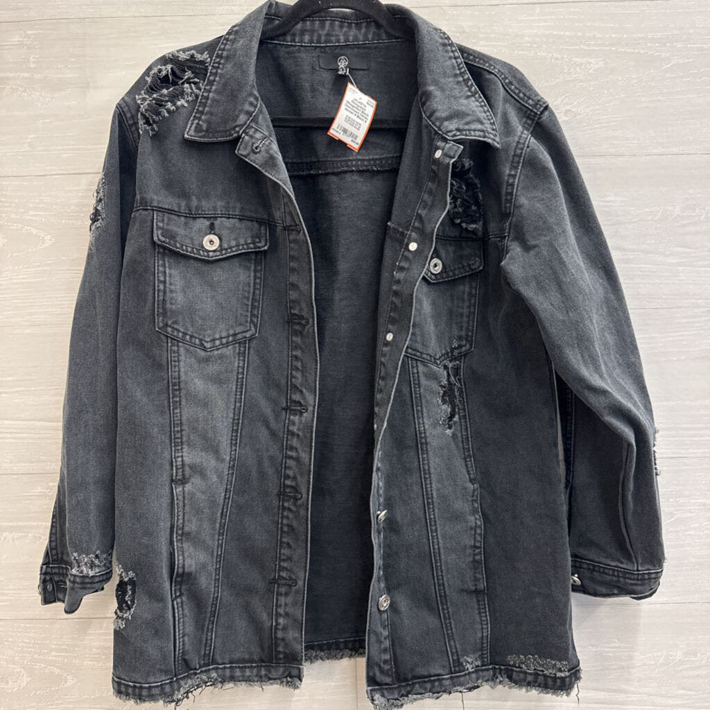Missguided Black Distressed Denim Jacket 6