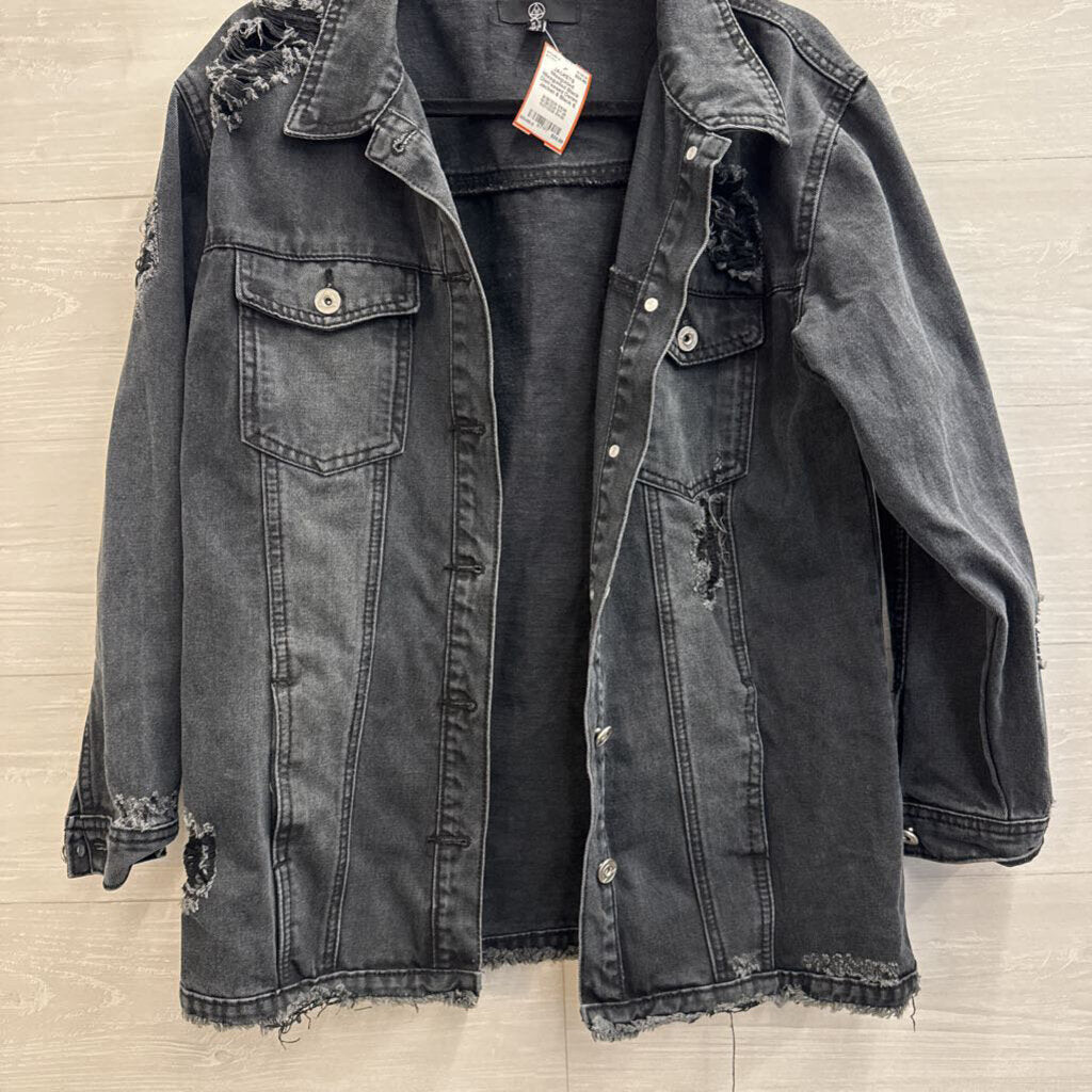 Missguided Black Distressed Denim Jacket 6