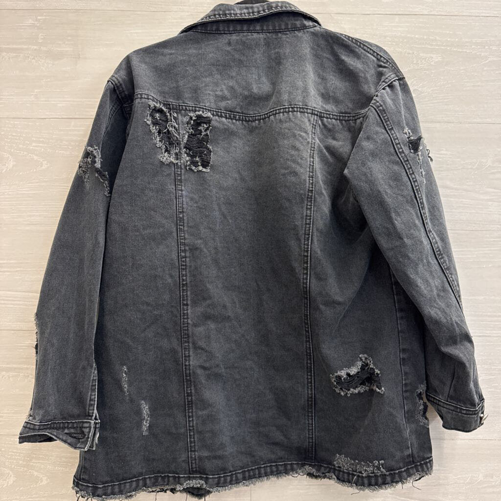 Missguided Black Distressed Denim Jacket 6