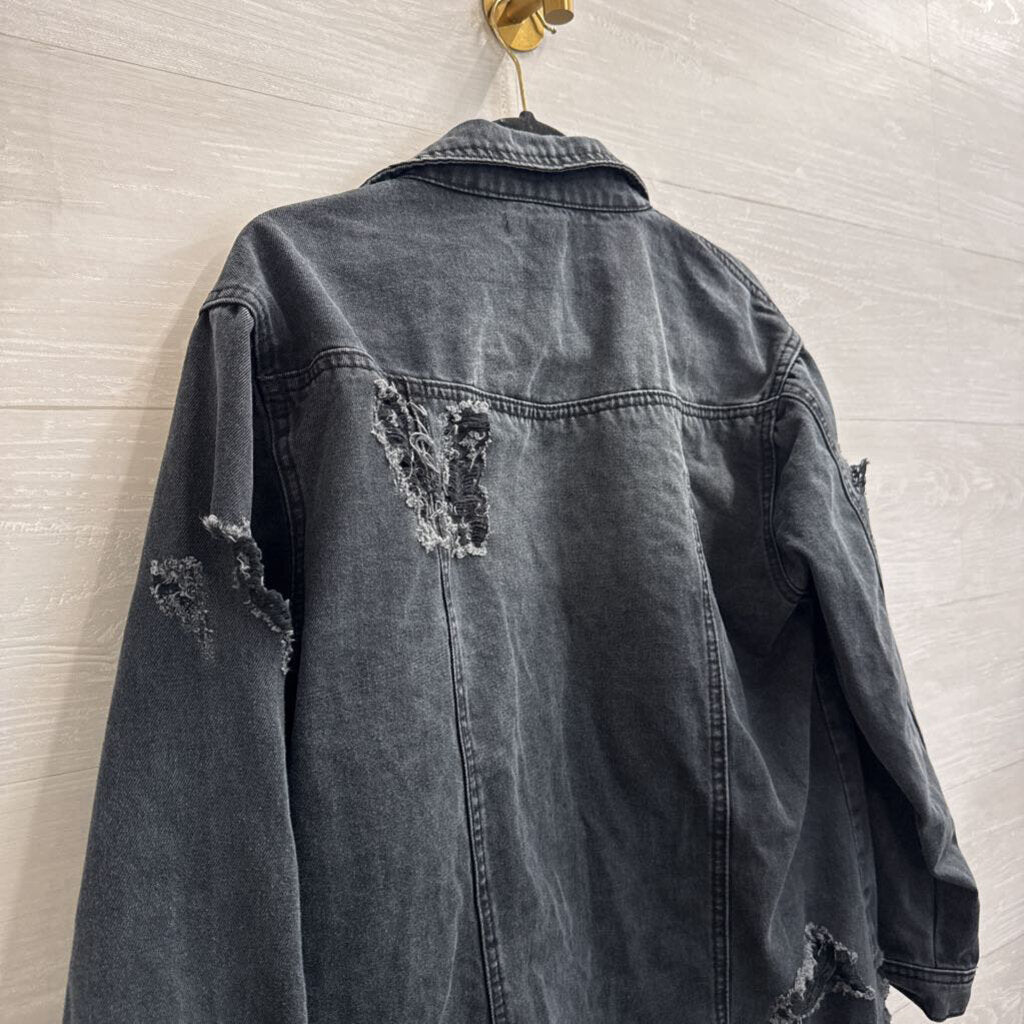 Missguided Black Distressed Denim Jacket 6