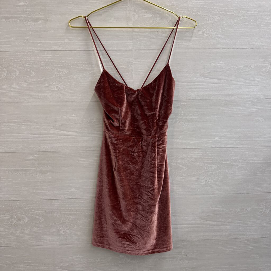 NBD Mauve Velvet Lace Up Back Mini Dress Small