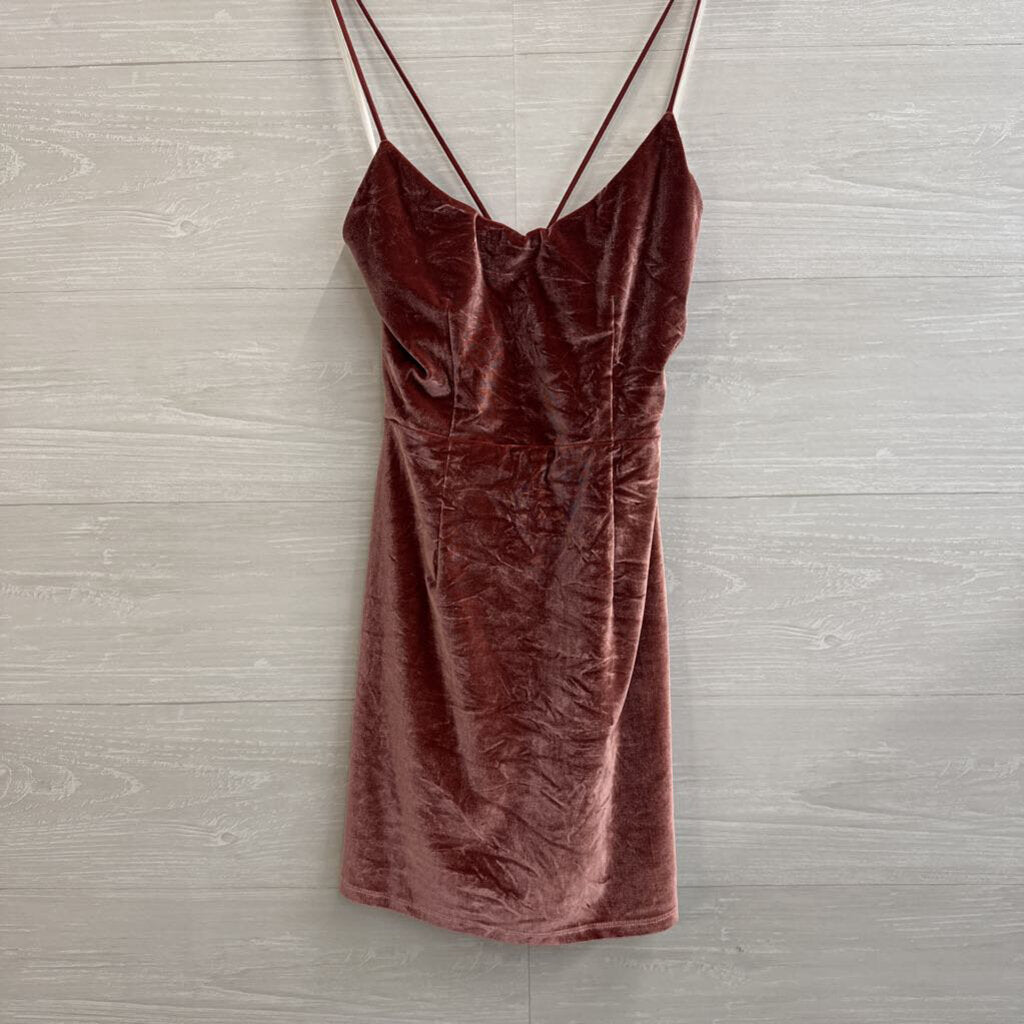 NBD Mauve Velvet Lace Up Back Mini Dress Small