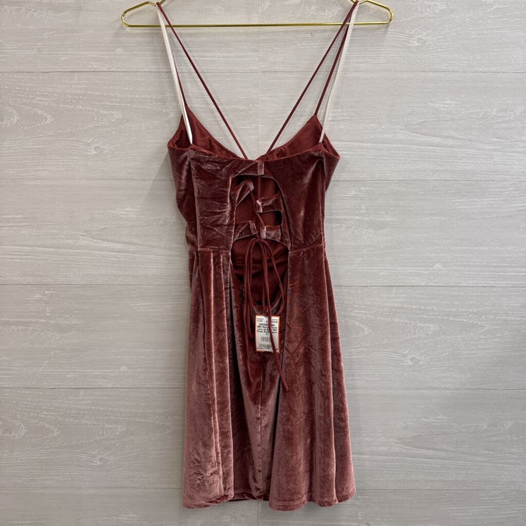 NBD Mauve Velvet Lace Up Back Mini Dress Small