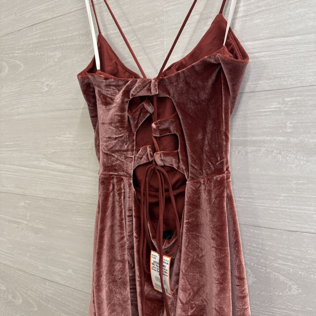 NBD Mauve Velvet Lace Up Back Mini Dress Small