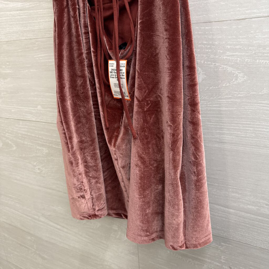NBD Mauve Velvet Lace Up Back Mini Dress Small