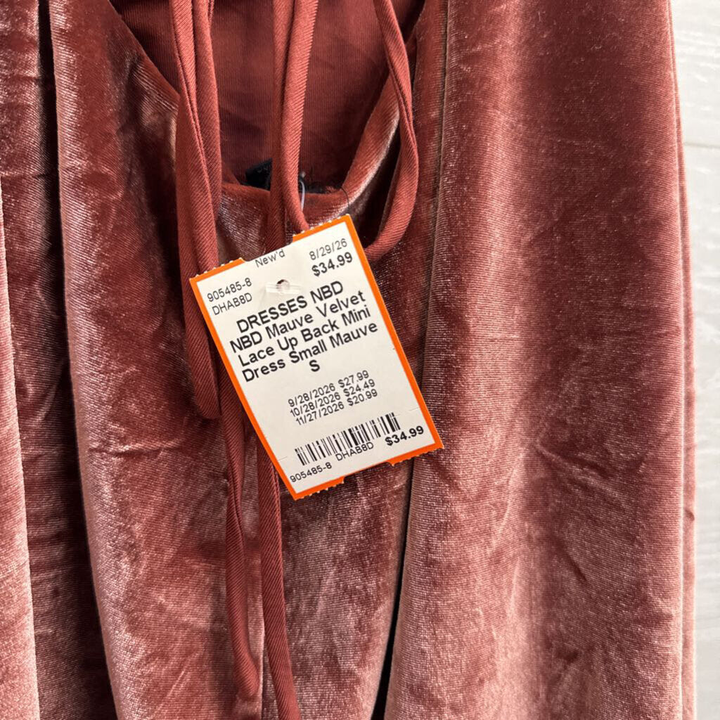 NBD Mauve Velvet Lace Up Back Mini Dress Small