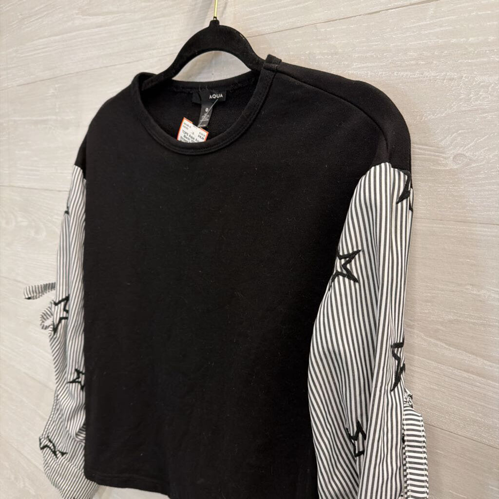 Aqua Black/ White Striped Star Long Sleeve Top Small