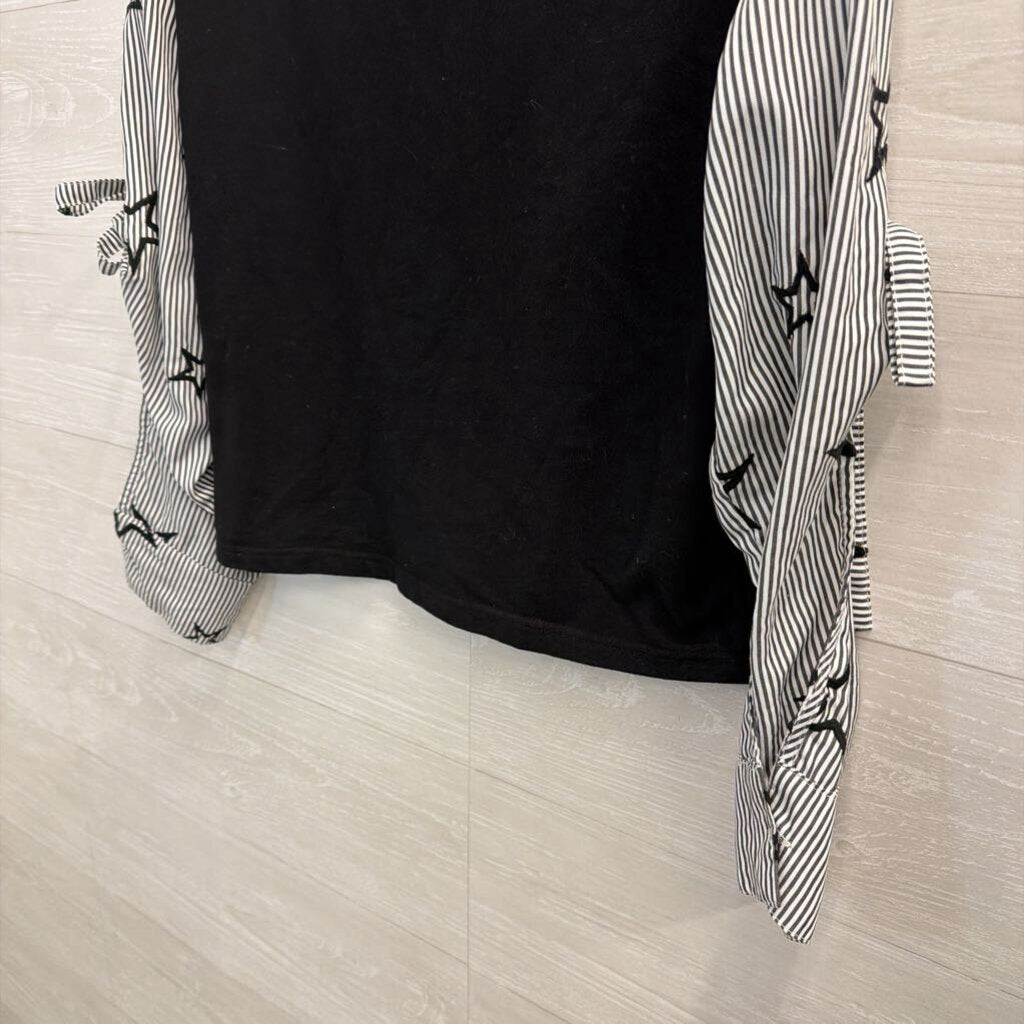 Aqua Black/ White Striped Star Long Sleeve Top Small