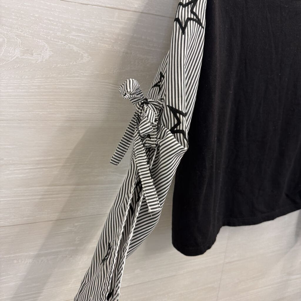Aqua Black/ White Striped Star Long Sleeve Top Small