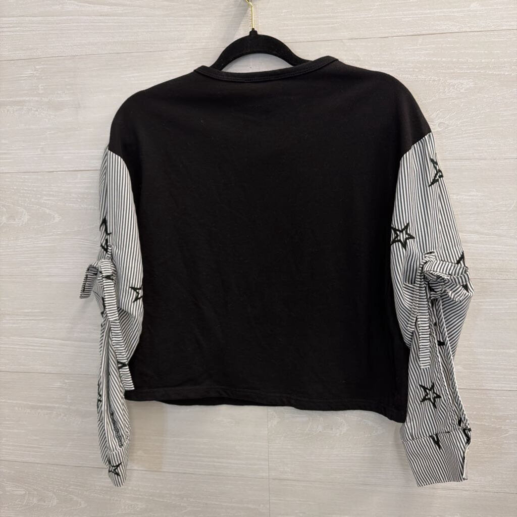 Aqua Black/ White Striped Star Long Sleeve Top Small