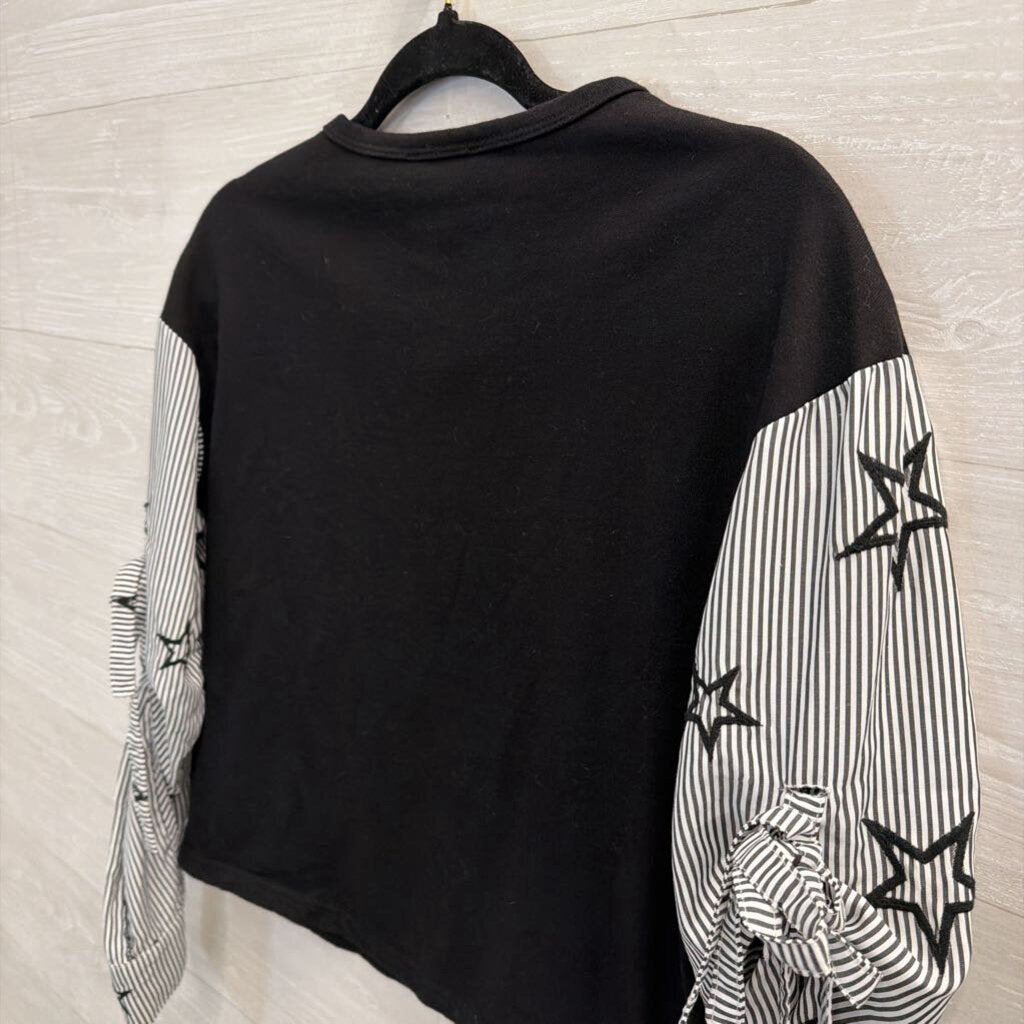 Aqua Black/ White Striped Star Long Sleeve Top Small