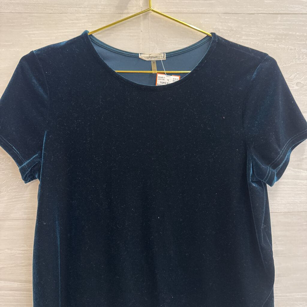 Soprano Blue Velvet Cropped Short Sleeve Top Medium