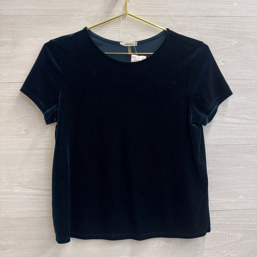 Soprano Blue Velvet Cropped Short Sleeve Top Medium