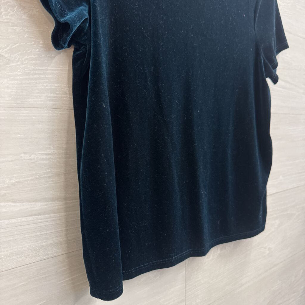 Soprano Blue Velvet Cropped Short Sleeve Top Medium