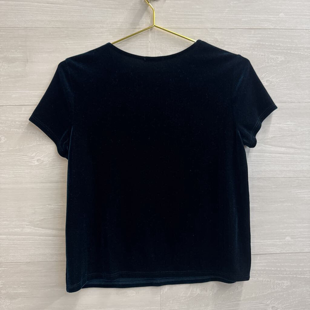 Soprano Blue Velvet Cropped Short Sleeve Top Medium