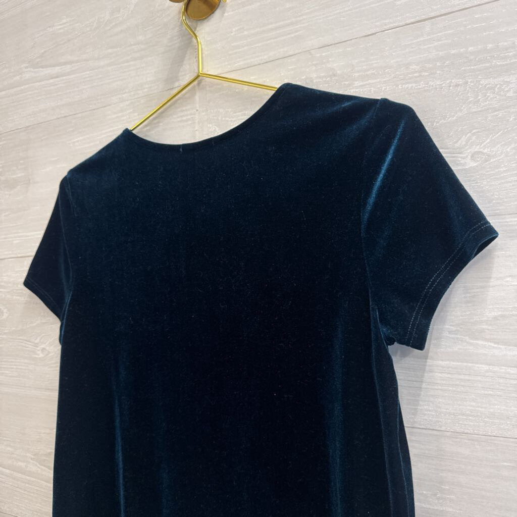 Soprano Blue Velvet Cropped Short Sleeve Top Medium