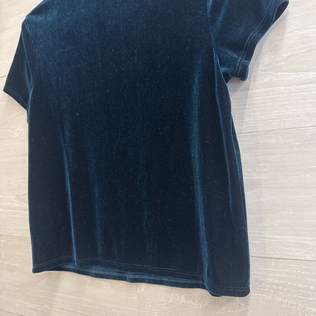 Soprano Blue Velvet Cropped Short Sleeve Top Medium
