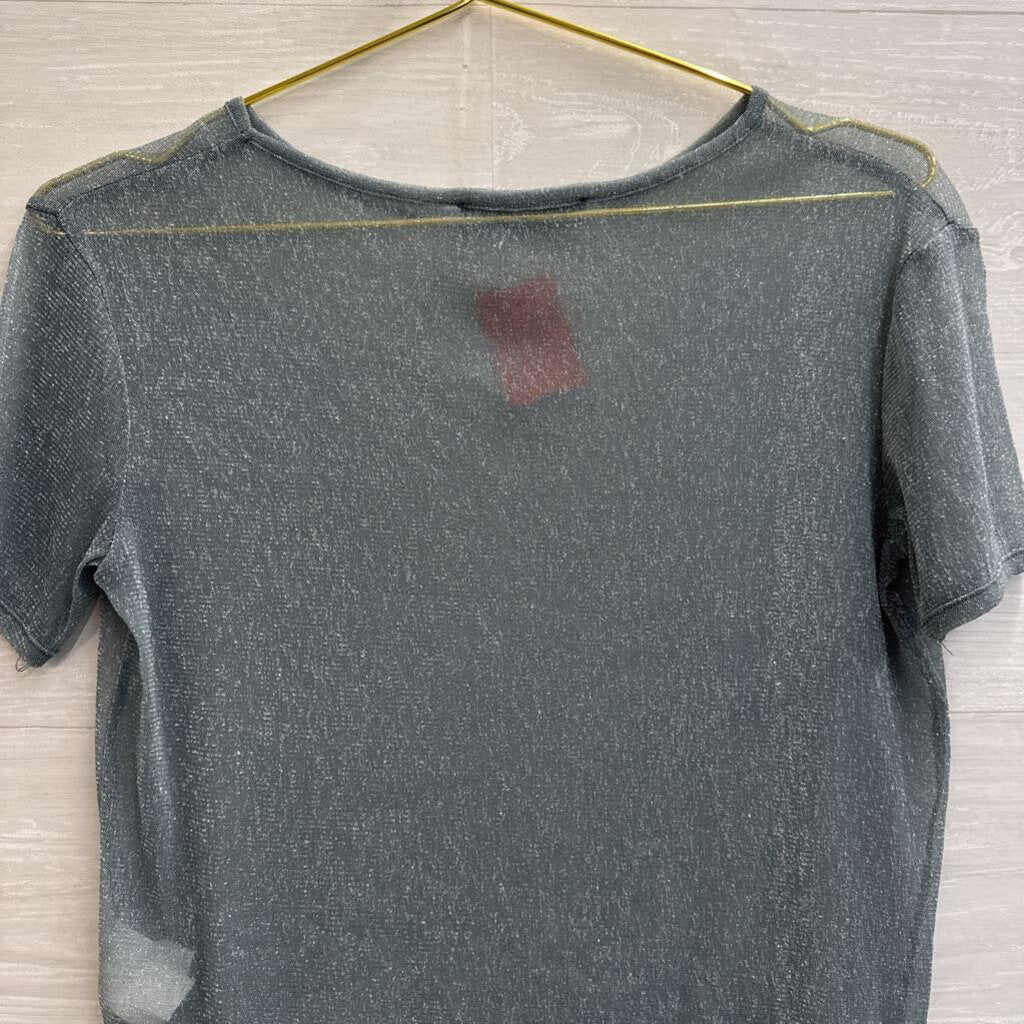 Brandy Melville Grey/ Silver Shimmer Short Sleeve Top Medium