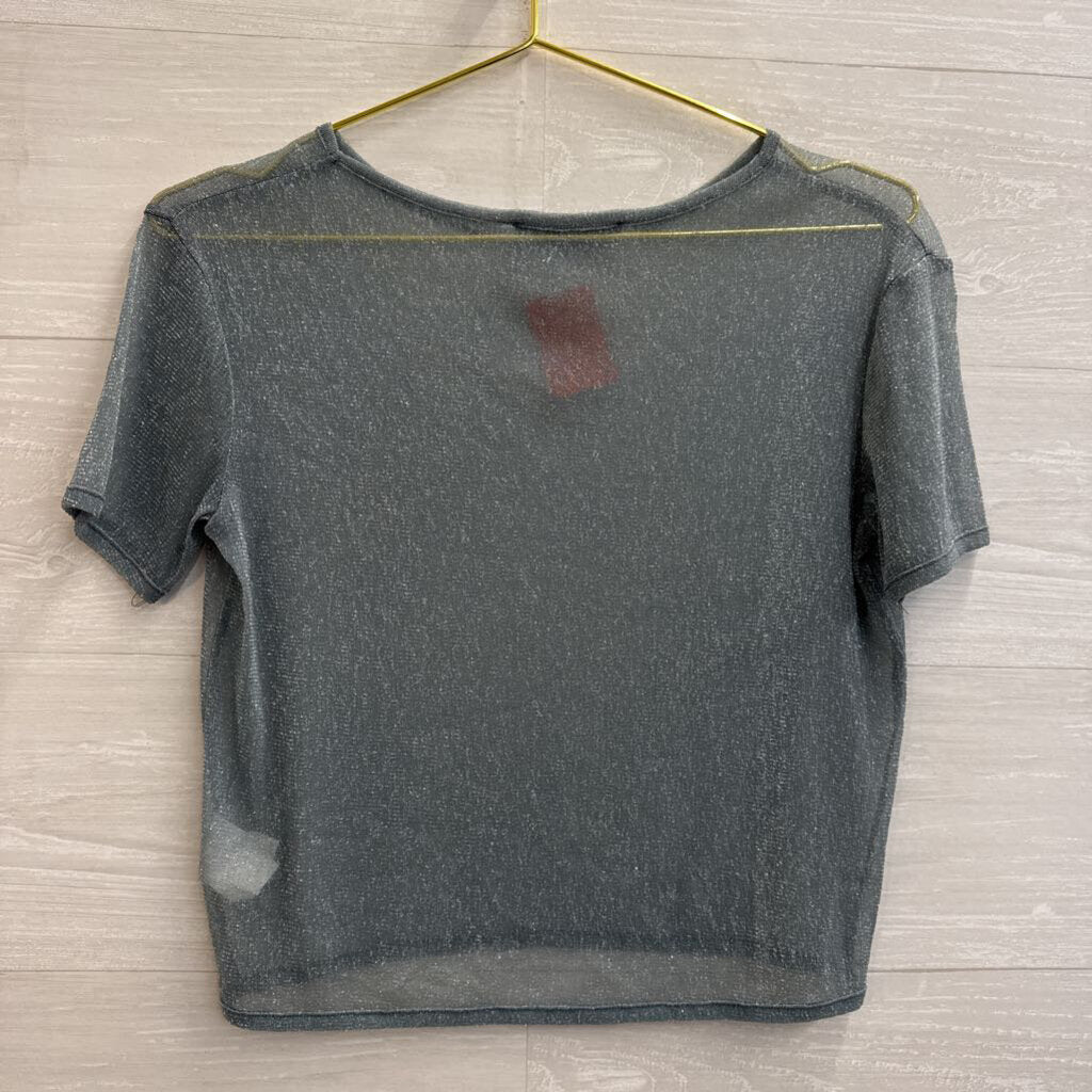 Brandy Melville Grey/ Silver Shimmer Short Sleeve Top Medium