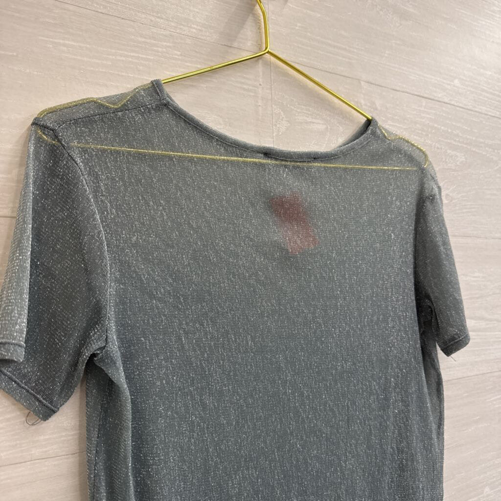 Brandy Melville Grey/ Silver Shimmer Short Sleeve Top Medium
