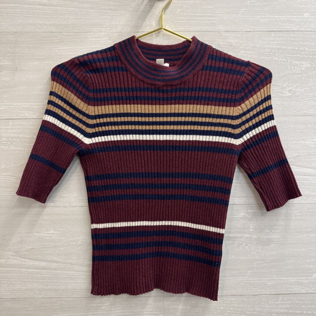 BP Burgundy/ Multi Striped Short Sleeve Top Small