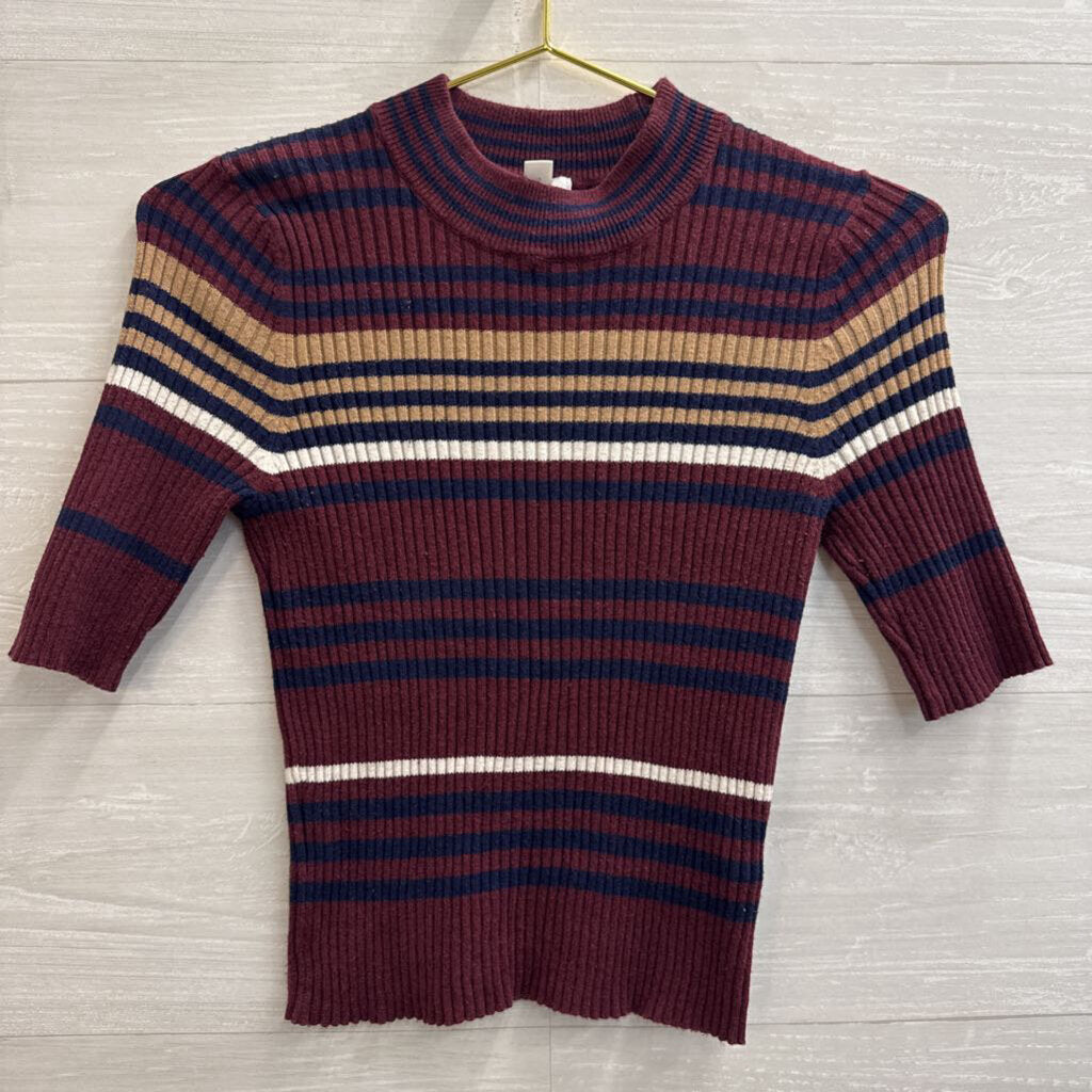 BP Burgundy/ Multi Striped Short Sleeve Top Small