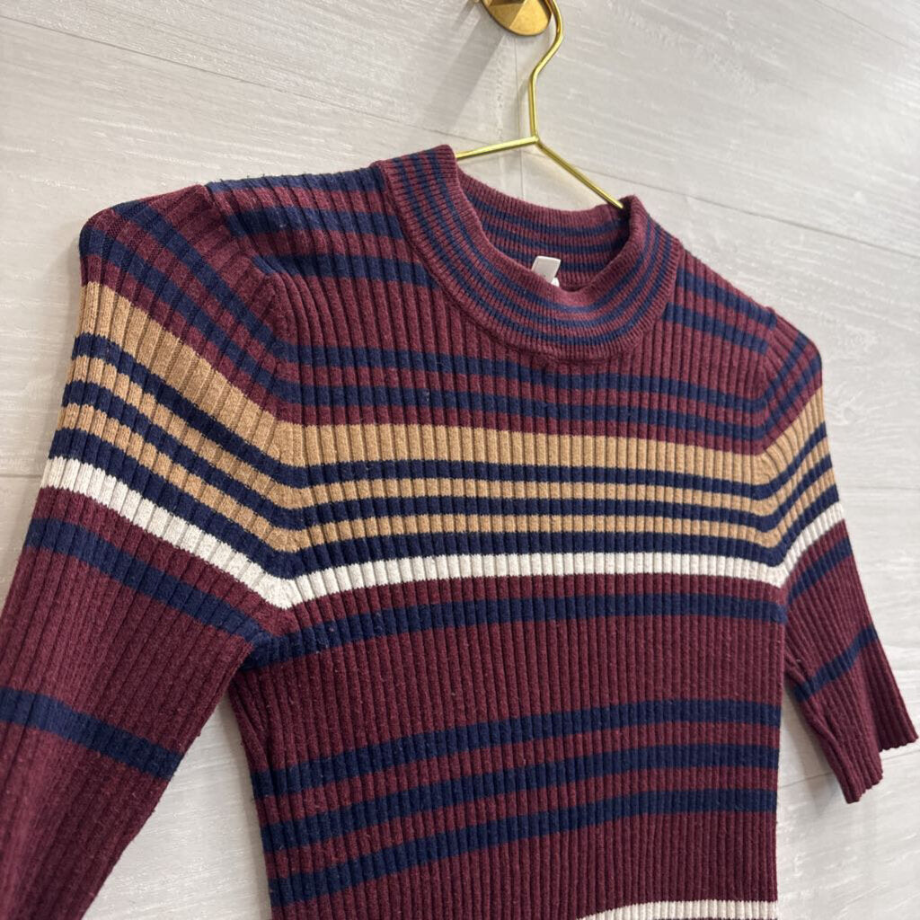 BP Burgundy/ Multi Striped Short Sleeve Top Small