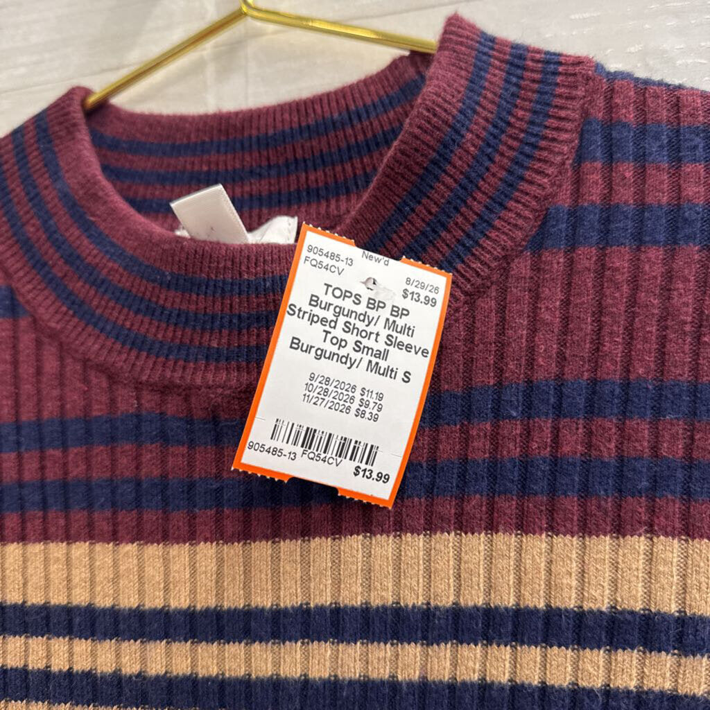 BP Burgundy/ Multi Striped Short Sleeve Top Small