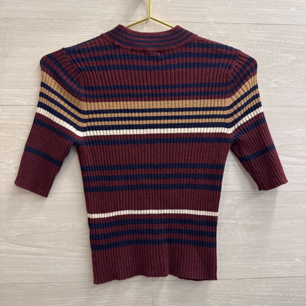 BP Burgundy/ Multi Striped Short Sleeve Top Small