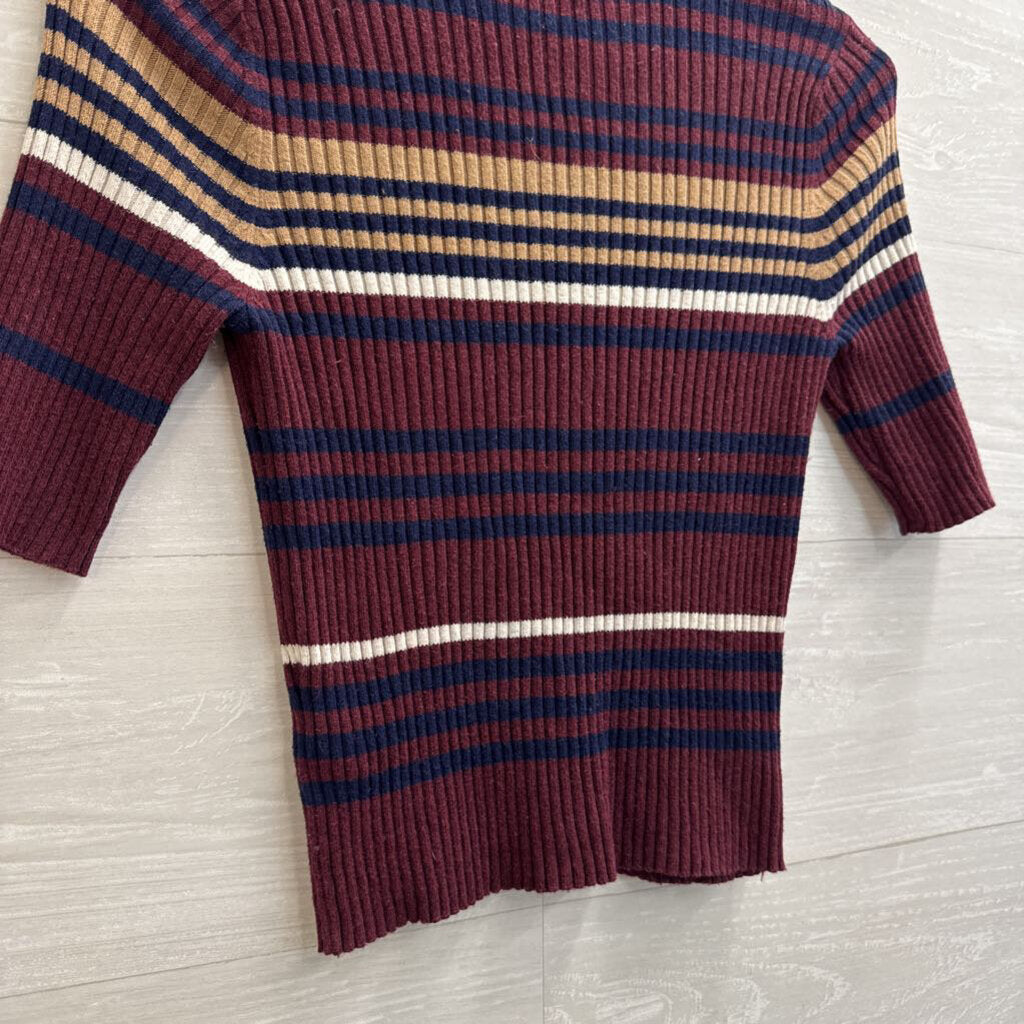 BP Burgundy/ Multi Striped Short Sleeve Top Small