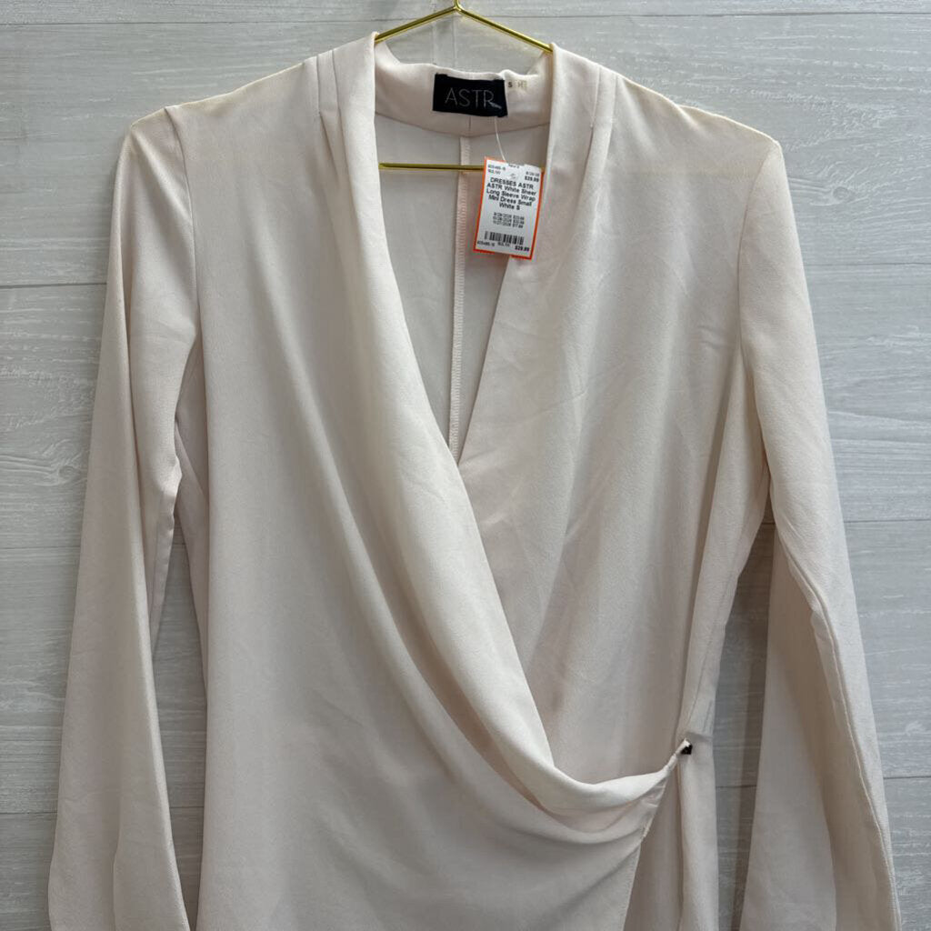 ASTR White Sheer Long Sleeve Wrap Mini Dress Small