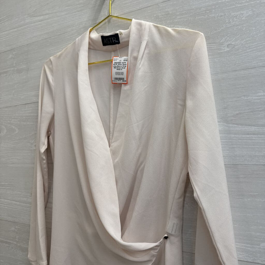 ASTR White Sheer Long Sleeve Wrap Mini Dress Small
