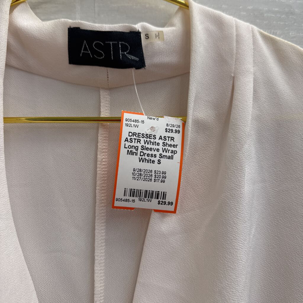 ASTR White Sheer Long Sleeve Wrap Mini Dress Small