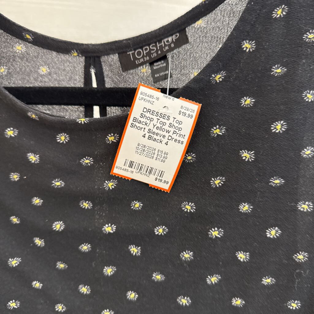 Top Shop Black/ Yellow Print Short Sleeve Dress 4