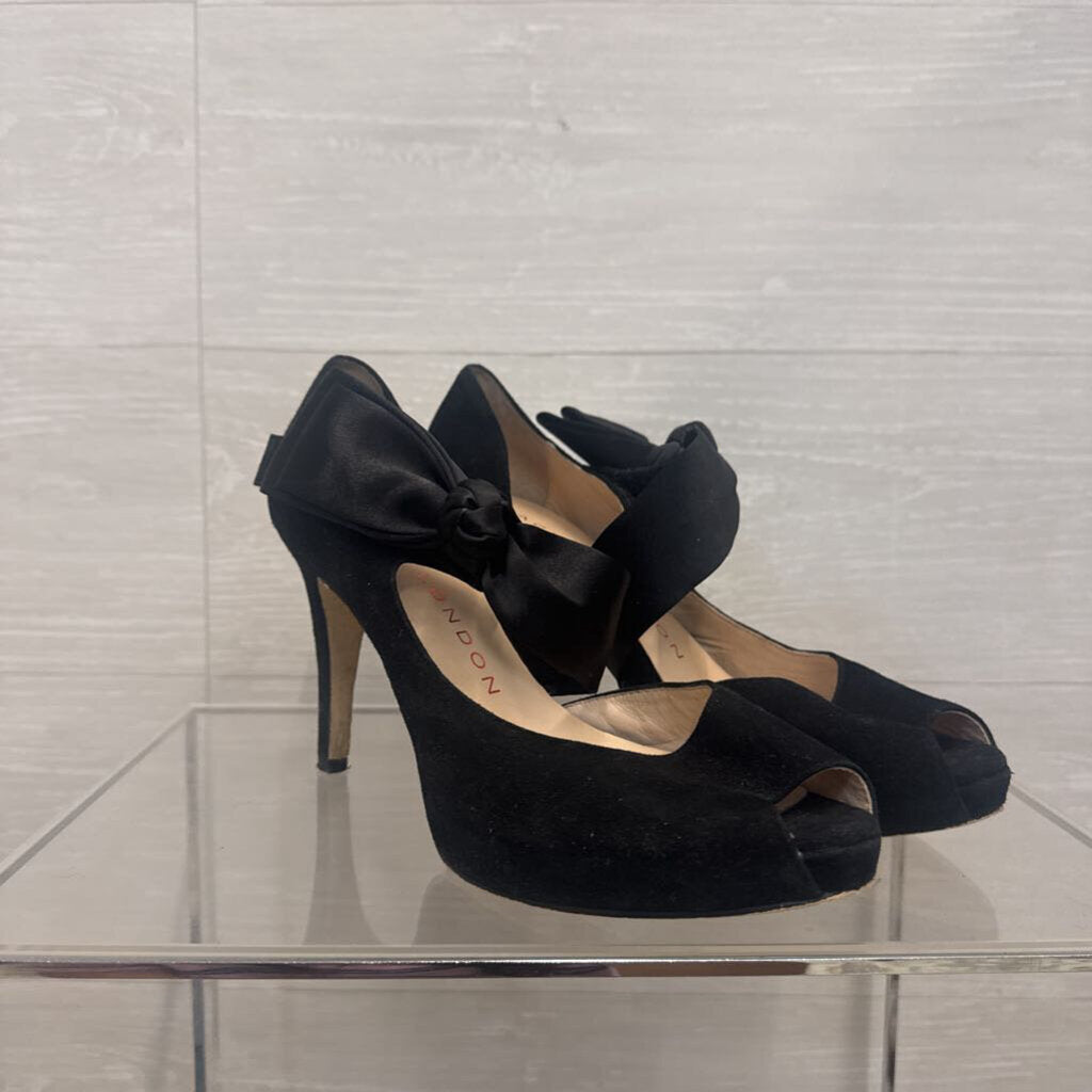 Sacha London Black Peep Toe Bow Detail Heels 9.5