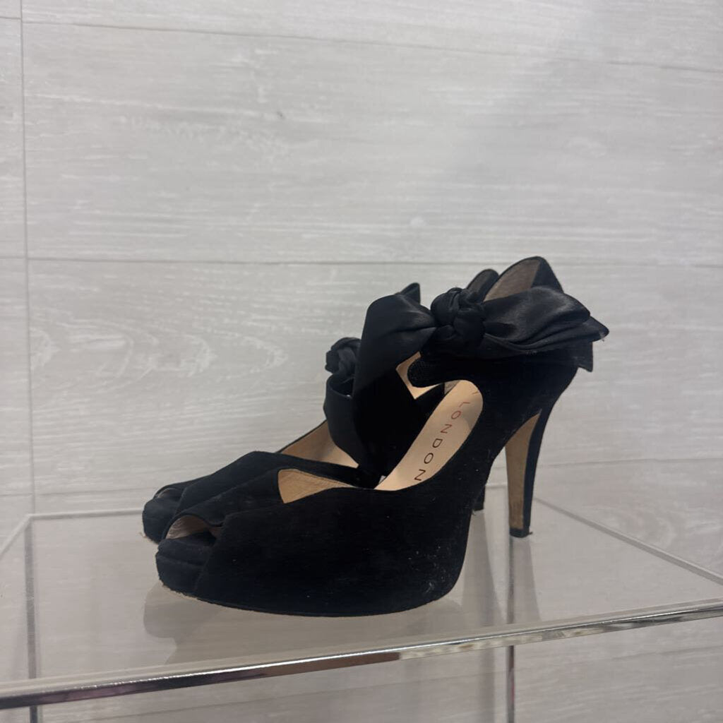 Sacha London Black Peep Toe Bow Detail Heels 9.5