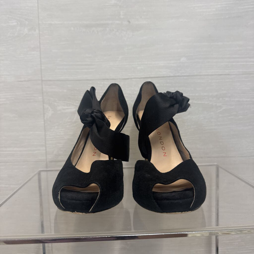Sacha London Black Peep Toe Bow Detail Heels 9.5