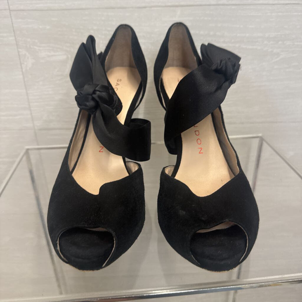 Sacha London Black Peep Toe Bow Detail Heels 9.5