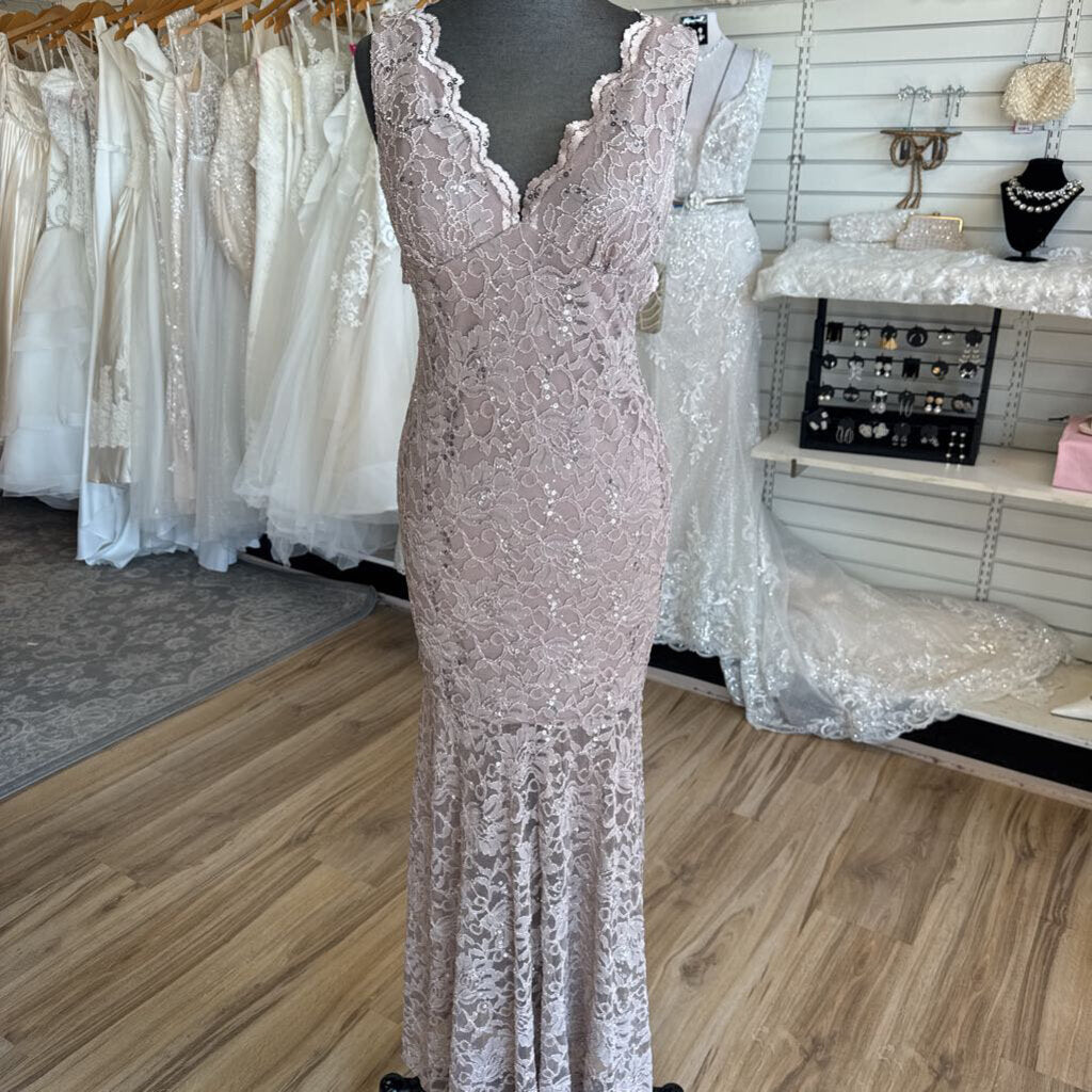 Nightway Muted Gold Sequin Lace Long Formal Dress 2
