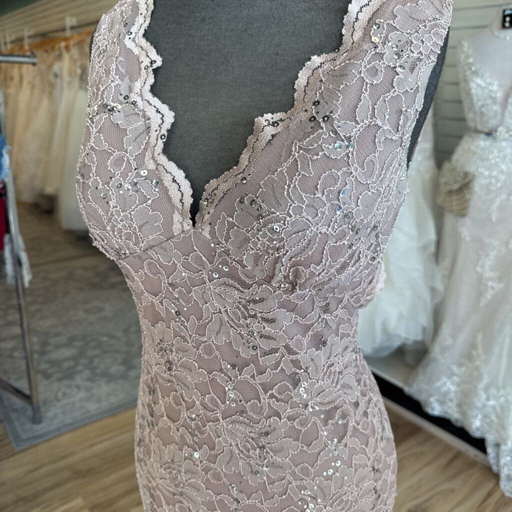 Nightway Muted Gold Sequin Lace Long Formal Dress 2