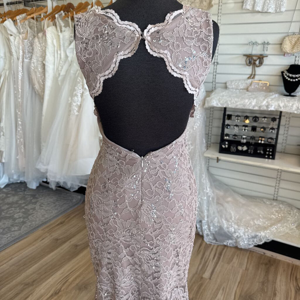 Nightway Muted Gold Sequin Lace Long Formal Dress 2